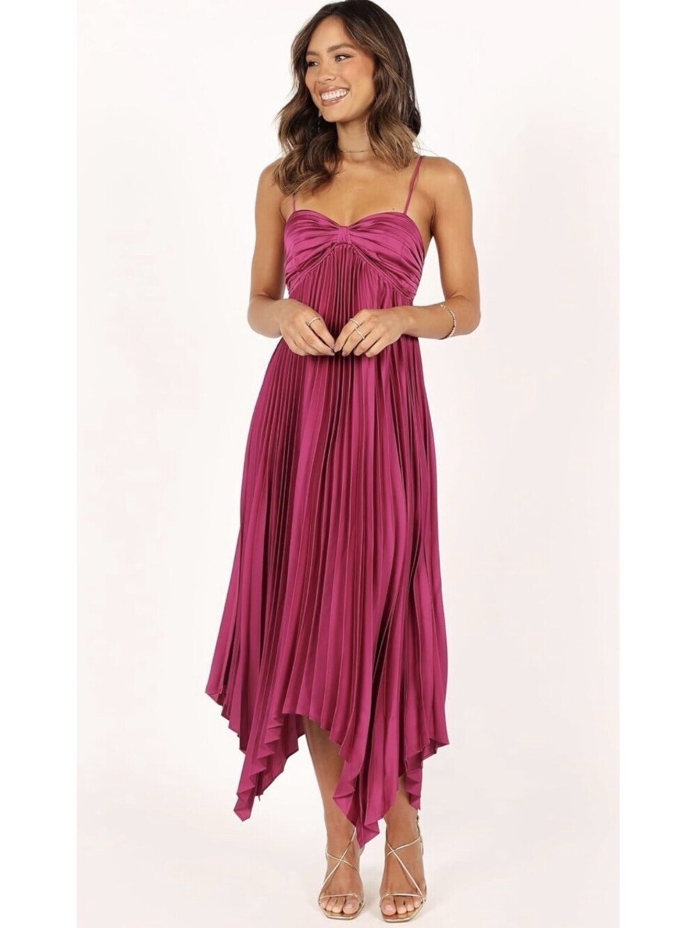 Petal & Pup Vikki Dress Pleated Adjustable Straps Size 12 Magenta NWT $89